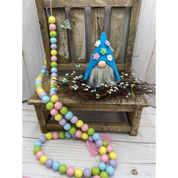 Gnome beaded garland bird nest tiered tray lot easter spring decor lot 3 piece - Picture 5 of 5